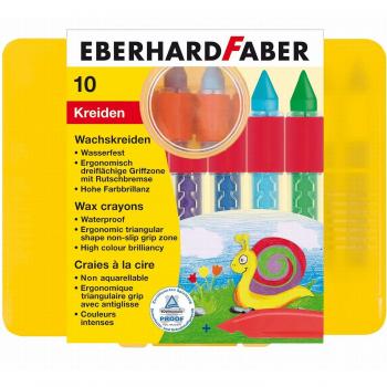Eberhard Faber 521010 – 10er Pack Wasserfeste Wachskreide im Etui