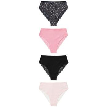 Black & Pink High‑Rise Lace Knickers – 4‑Piece Set