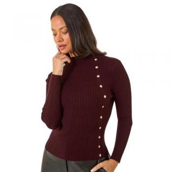 Premium High Neck Ribbed Button Detail Jumper