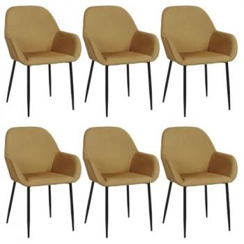Lot de 6 Fauteuils Velours Côtelé Jaune Moutarde ALESSIA
