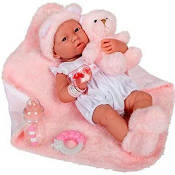 Muñeca JC Toys con Cuerpo de Goma y Manta Rosa