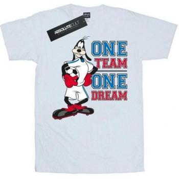 Camiseta de Algodón para Dama Disney Goofy One Team One Dream Estilo Boyfriend