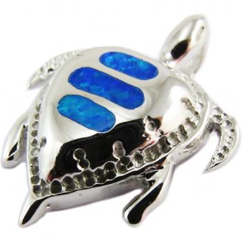 Handmade Turtle Pendant in Blue Silver & Opalite – 25×20 mm