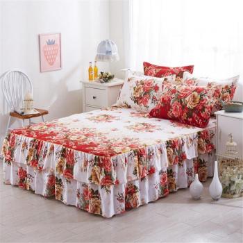 Romantic Chiffon Bed Skirt with Satin Cotton Sheet for Wedding Decoration