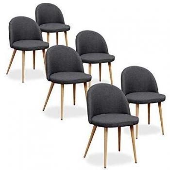 Lot de 6 Chaises Scandinaves Cecilia Tissu Gris Foncé