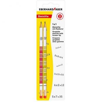 Faber-Castell Bleistift 1x1 Bleistifte B gelb-weiß, rot-weiß mit Radierer 2 St