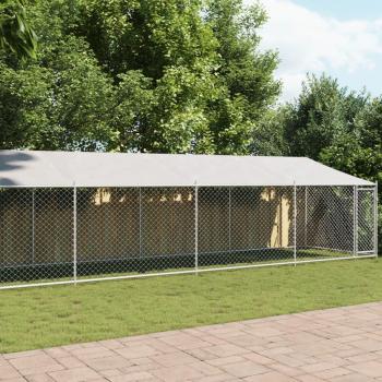 Durable Grey Dog Kennel with Roof