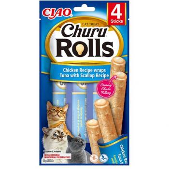 3 x Churu Rolls para Gatos Receta De Atún Con Vieiras 4 sticks (Pollo