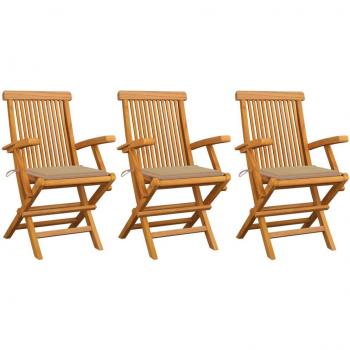 Conjunto de sillas de jardín 3 uds madera de teca con cojines