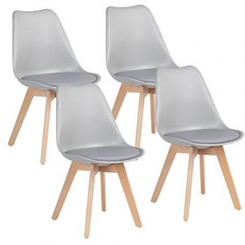 Set 4 Sedie Grigie Candice in Stile Nordico con Cuscino Imbottito e Piedi in Legno di Faggio