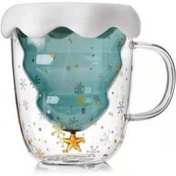 Double Wall Christmas Tree Glass Coffee Mug