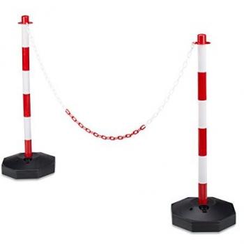 Set of 2 Plastic Traffic Barriers, Approx. 82x28x28 cm, Stable Fillable with Water and Sand, Red and White