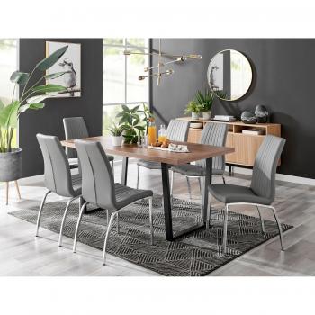 FurnitureboxUK Kylo Brown Wood Effect Dining Table & 6 Isco Faux Leather Chairs