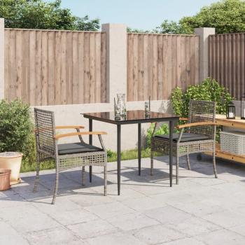 Juego de comedor de jardín 3 piezas con cojines gris