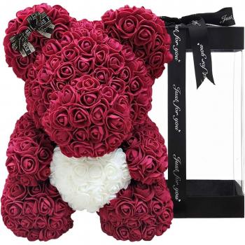 Ours en roses artificielles 25cm avec emballage