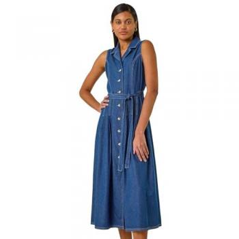 100% Cotton Roman MidBlue Buttoned Midi