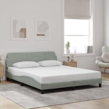 Cadre Torana pour lit, 160x200 cm, couleur gris clair, sans matelas, finition velours