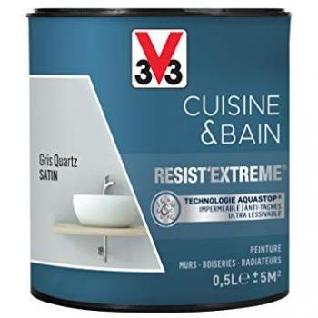 V33 Peinture Satinée Cuisine & Bain Résist'Extrême Gris Quartz 0,5 L