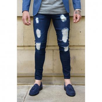 Duoweer Men's Ripped Skinny Ankle Tie Denim Pants