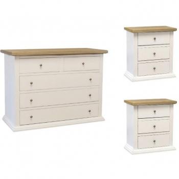 Collezione Gruppo 1 di Mobili 2G: Cassettiera e Due Comodini Legno Bicolore Bianco/Naturale