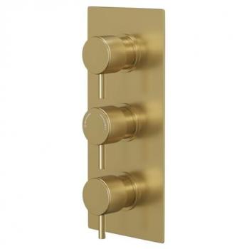 Colore Thermostatic Shower Valve, Fully Knurled Control Handles, Brushed Brass Finish, Triple Functionality