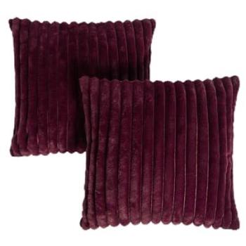 Rich Burgundy Faux Fur Thick‑Ribbed Cushion Cover Pair – 18 in × 18 in