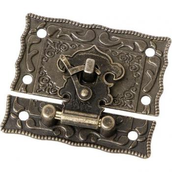 Pestillo Clásico con Bloqueo de Pecho, Caja de Madera, 55mm x 47mm, Bronce Vintage