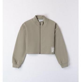 Felpa corta aperta full zip tinta unita ragazza Ido verde