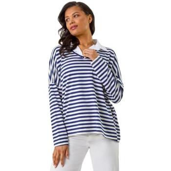 Women's Large Navy Mock Tee with Stripe Print
