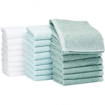 AmazonBasics Set di 24 Asciugamani in Cotone Verde Acqua