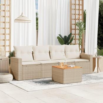 Conjunto de Sofás Jardín Beige en Ratán Sintético con 5 Cojines – Torana
