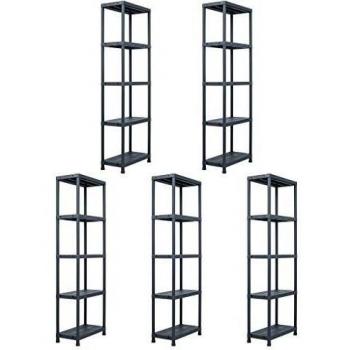 VidaXL 5-Unit Black Plastic Storage Shelves 60x30x180 cm