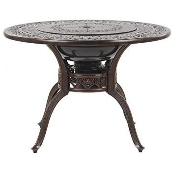 Table de jardin ronde marron foncé avec braséro