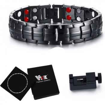 Vnox Adjustable Black Men's Bio Energy Armband