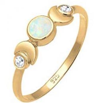 Fingerring ELLI Vintage Design Halbmond Opal Zirkonia 925er Silber Gr. 56 mm