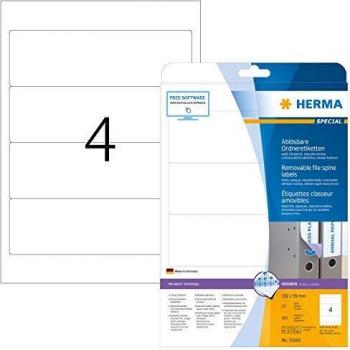 Removable File Spine Labels A4, 192 × 59 mm, White, Opaque, for Wide Files