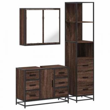 Vidaxl 3 Piece Bathroom Furniture Set Brown Oak Engineered Wood