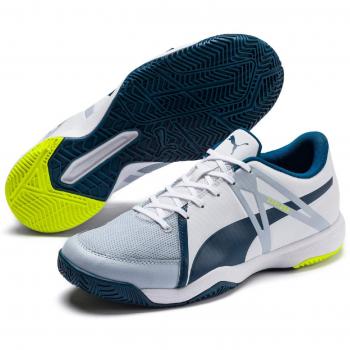 Puma Explode XT 3, Chaussures de Futsal Homme, Blanc Gris Aube Jaune Sécuritaire Mer Gibraltar, 11 EU
