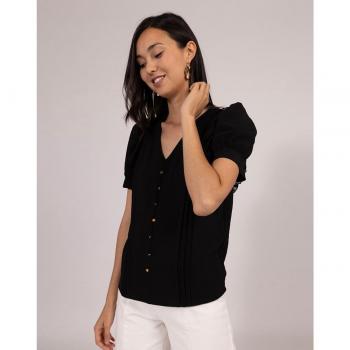 Blusa Naf Naf mujer manga corta farol con cuello pico y botones dorados