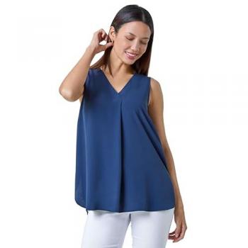 Blue Roman V‑Neck Sleeveless Pleat Vest Top – Size 10 (UK)