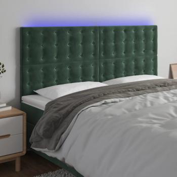 Cabecero de Cama Terciopelo Verde Oscuro con Luz LED 160x5x108/128 cm