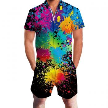 Goodstoworld Herren Onesie „Schwarzer Sommer“ – Kurz, Zipper, 3D‑Design, XL