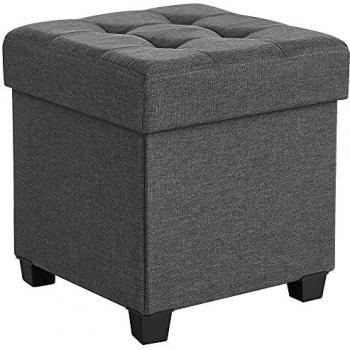 SONGMICS Foldable Storage Ottoman, 38 x 38 x 40 cm, Dark Grey