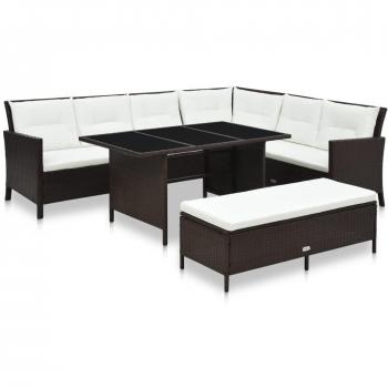VidaXL 3 Piece Rattan Garden Lounge Set with Cushions Brown