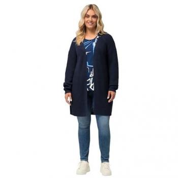 Ulla Popken Damen Strickjacke, offene Form, dunkelblau, Größe 46/48