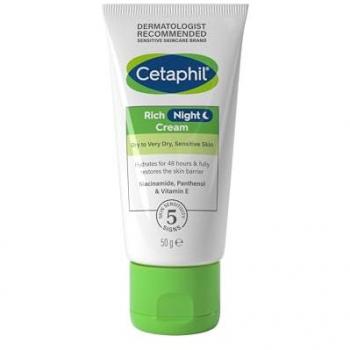 Cetaphil Crema Rica de Noche 50g para Piel Sensible y Todo Tipo de Piel con Niacinamida y Aceite de Almendra Dulce