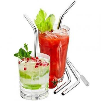 FUTURE Edelstahltrinkhalme, gebogen, 4 Stück, 23 cm, inklusive Reinigungsbürste