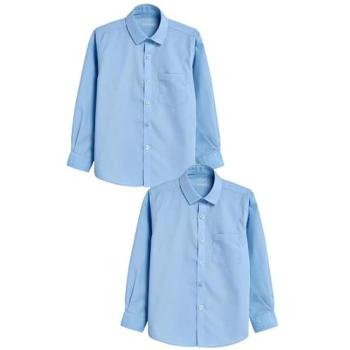 Next Blue Regular Fit 2 Pack Kinderlangärmelschulhemden (3–17 Jahre)