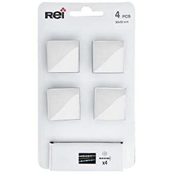 Pack 4 boutons carrés Zamak chromé mat, finition contemporaine (H 28 mm × L 30 mm × P 30 mm)