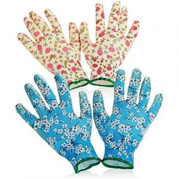 Damen Gartenhandschuhe, Blumenmotiv, Latex, Antirutsch, Größe M (2er Set)